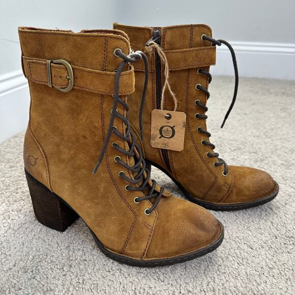 Born Cass Hiking boots In Chestnut NEW Women's 8.5 Suede Heeled Booties - Picture 1 of 10
